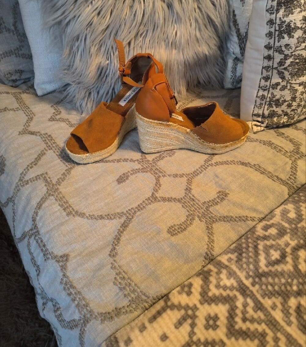 Steve Madden Copper Suede Espadrille Wedge Sandals with Ankle Strap - Picture 4 of 16